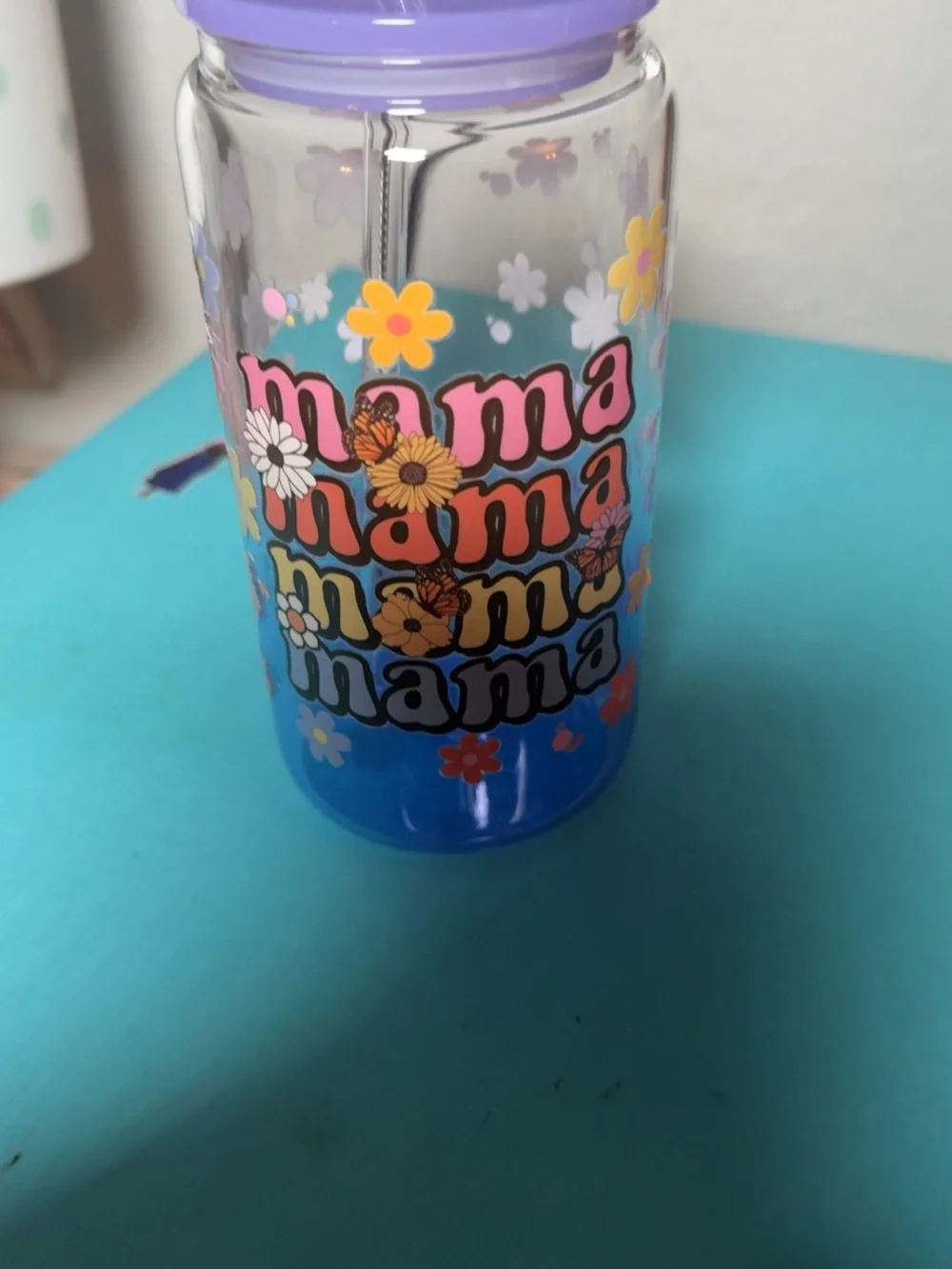 Kids 'Mama' Flower Water Bottle - Purple & Blue